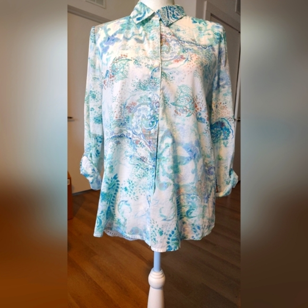 Chico's milada paisley button down shirt.